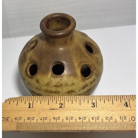 Flower Frog Studio Pottery Buchanan Anchor Pottery St Ives? Brown Yellow Signed - Picture 8 of 8